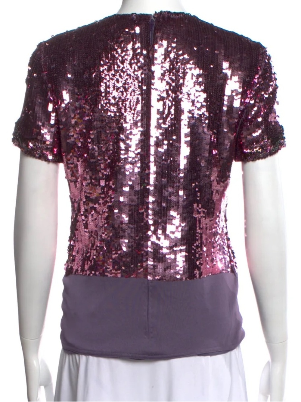 80s BILL BLASS $350 • 18” PTP • NEIMAN MARCUS 1980 Sequin Short-Sleeve Top Plum - Picture 8 of 10